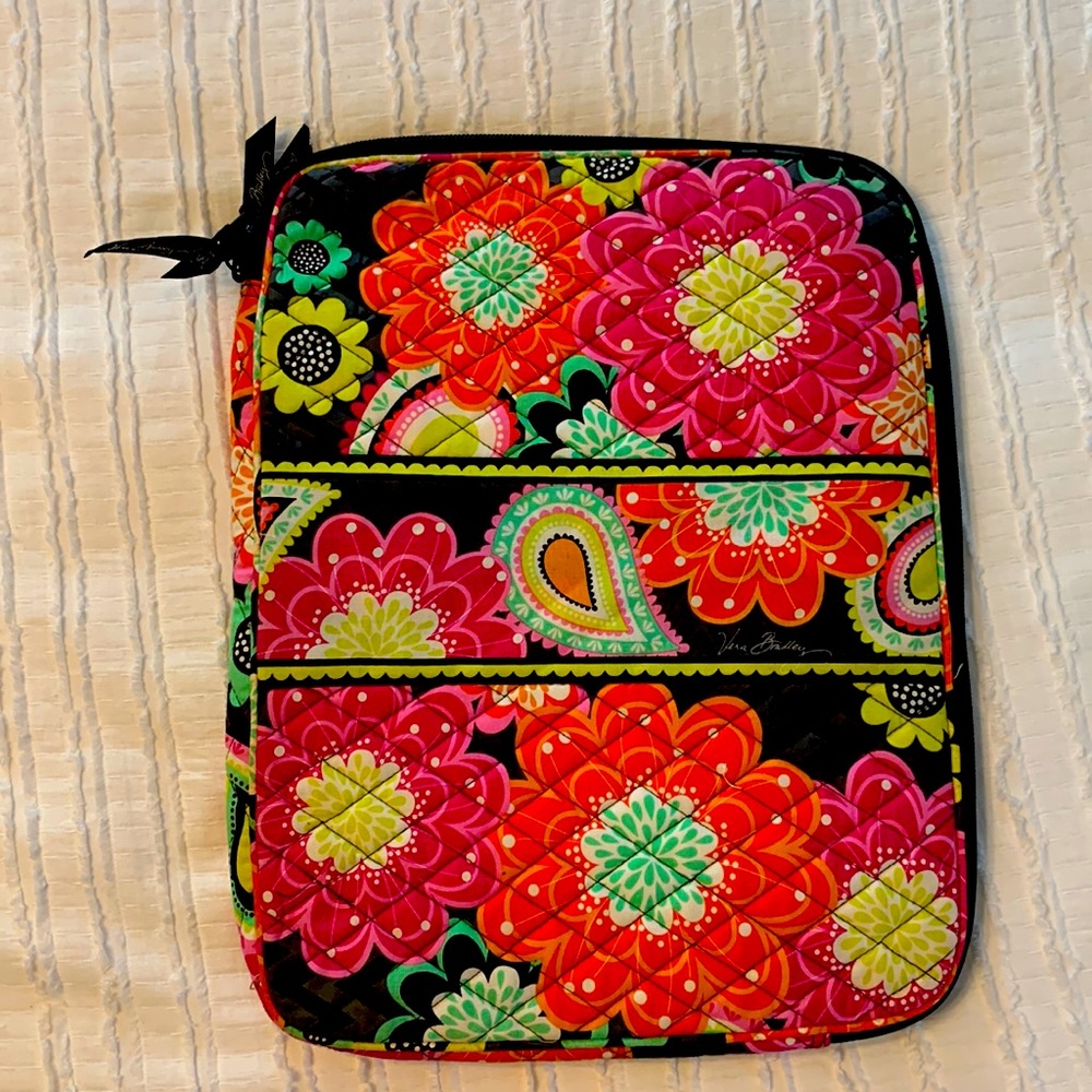 Vera Bradley laptop sleeve with internal pocket, pink and orange floral pattern